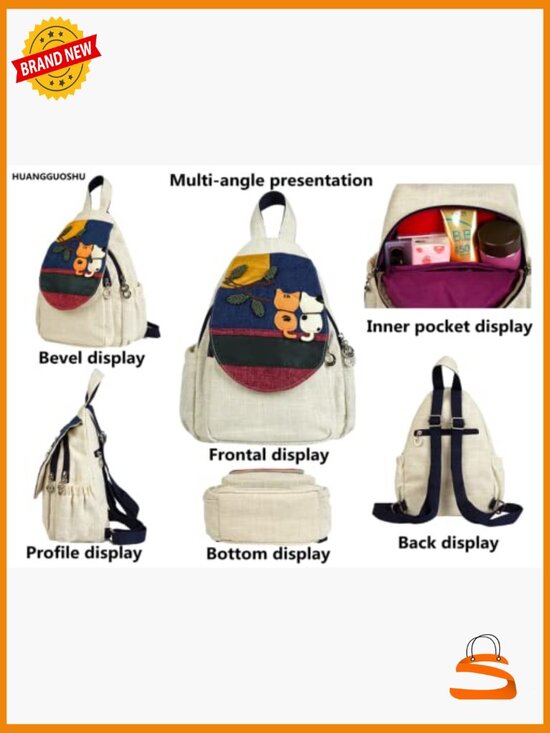 Bohemian Canvas Backpack Purse Adjustable Sling Bag Woven Tapestry Pattern main image 7